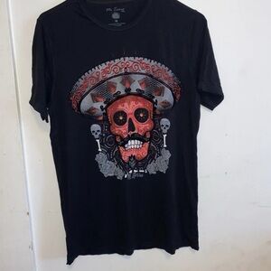 Black Short Sleeve Tee with Red Skull Graphic